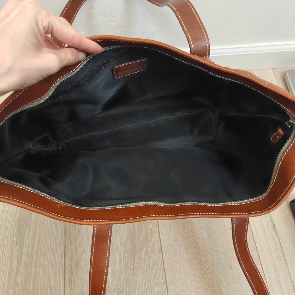 Mulholland Tote Bag OS Brown Leather Contrast Stitching Large Shoulder Bag - Picture 9 of 11